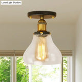 Farmhouse Cone Clear Glass Ceiling Lighting Fixture - Single Bulb Semi Flush Mount In