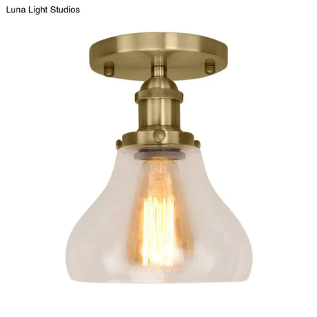 Farmhouse Cone Clear Glass Ceiling Lighting Fixture - Single Bulb Semi Flush Mount In