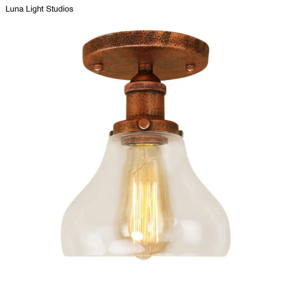 Farmhouse Cone Clear Glass Ceiling Lighting Fixture - Single Bulb Semi Flush Mount In