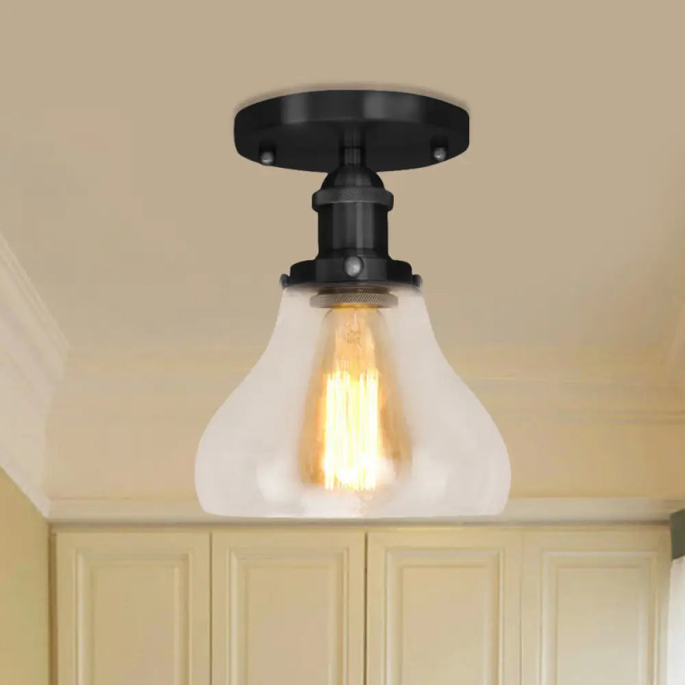 Farmhouse Cone Clear Glass Ceiling Lighting Fixture - Single Bulb Semi Flush Mount In