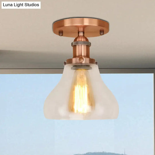 Farmhouse Cone Clear Glass Ceiling Lighting Fixture - Single Bulb Semi Flush Mount In