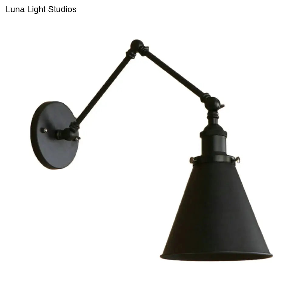 Farmhouse Cone Wall Sconce - Black/Rust Iron Lighting Fixture For Bedroom