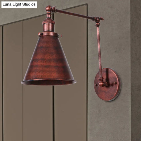 Farmhouse Cone Wall Sconce - Black/Rust Iron Lighting Fixture For Bedroom