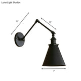 Farmhouse Cone Wall Sconce - Black/Rust Iron Lighting Fixture For Bedroom