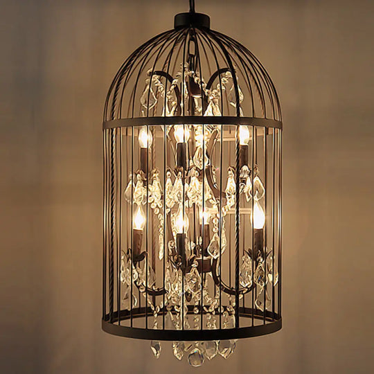 Farmhouse Crystal Pendant Light For Restaurant Ceiling Chandelier 8 / Black