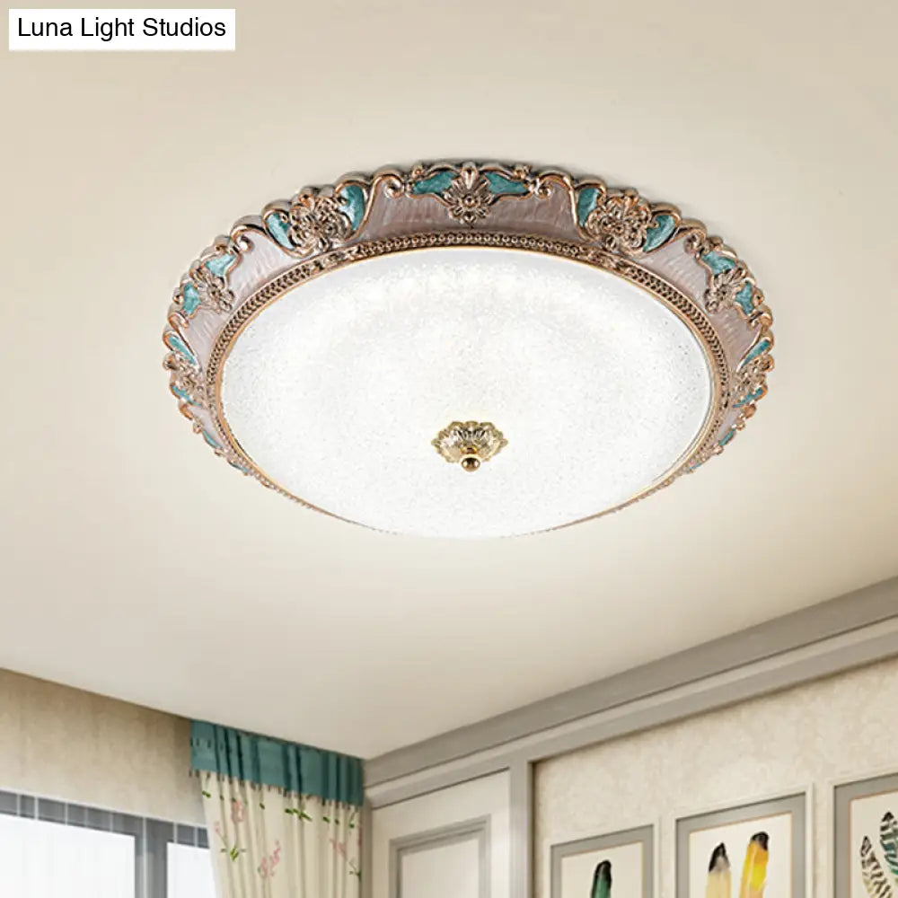 Farmhouse Dome Shade Flushmount Lamp - 14’/16’/19.5’ Width Gold/Brown Frosted Glass Led