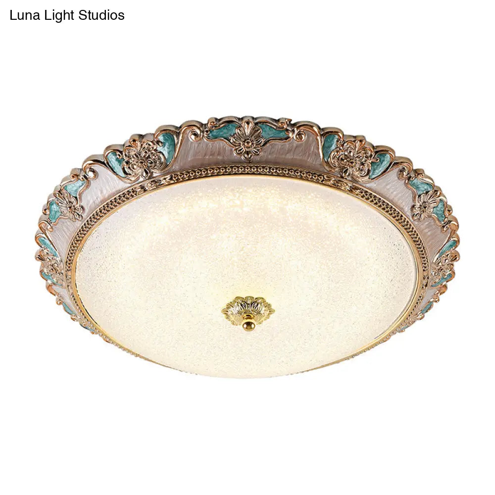 Farmhouse Dome Shade Flushmount Lamp - 14’/16’/19.5’ Width Gold/Brown Frosted Glass Led