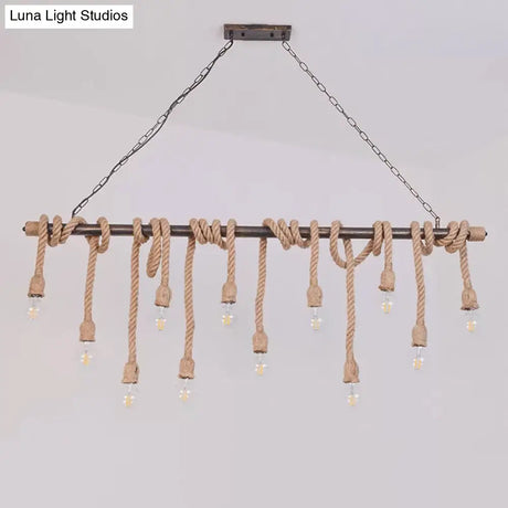 Farmhouse Exposed Bulb Pendant Light With Wood Hemp Rope - Ideal For Restaurants