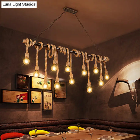 Farmhouse Exposed Bulb Pendant Light With Wood Hemp Rope - Ideal For Restaurants