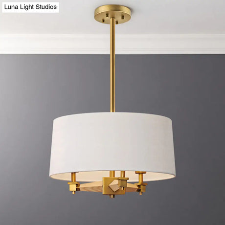 Farmhouse Fabric Drum Chandelier 3 Bulb Ceiling Suspension Light