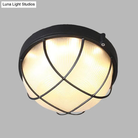 Farmhouse Flush Ceiling Lamp: 1-Light Dome Fixture Frosted Glass White/Black – Bedroom Lighting
