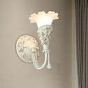 Farmhouse Frosted Glass Bedroom Sconce Light With Crystal Drop Decor Ivory