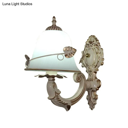 Farmhouse Glass Bell Wall Lamp - White 1-Bulb Dining Room Lighting Fixture