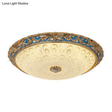 Farmhouse Led Flush Mount Ceiling Light In Textured Glass & Brass - Bowl Shape 12.5’/15’/19’