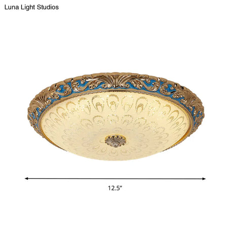 Farmhouse Led Flush Mount Ceiling Light In Textured Glass & Brass - Bowl Shape 12.5’/15’/19’