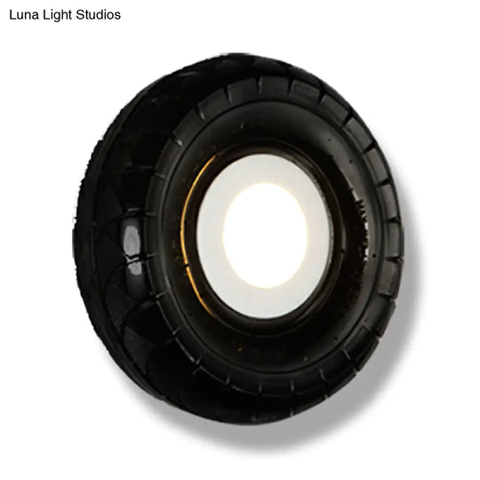 Farmhouse Led Wall Sconce With Metallic Tyre Design - Black 10/16 Width