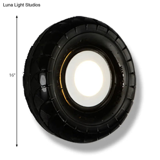 Farmhouse Led Wall Sconce With Metallic Tyre Design - Black 10/16 Width