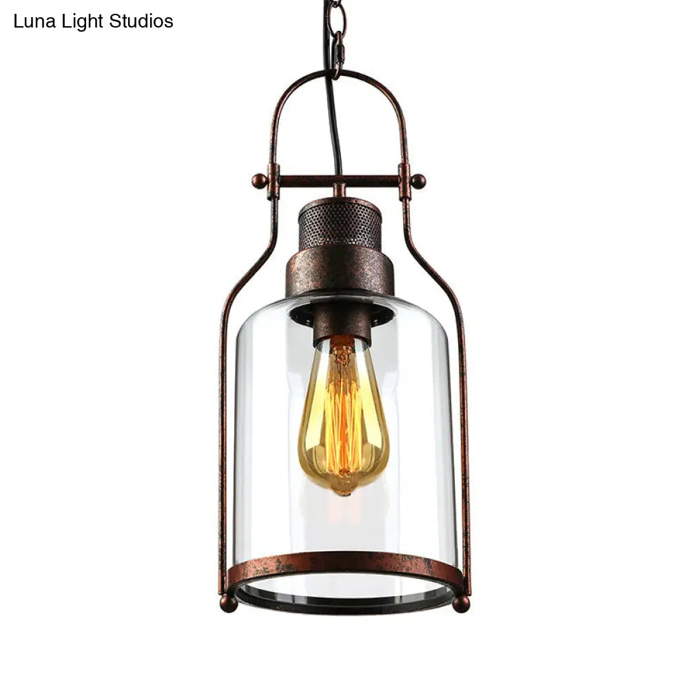 Farmhouse Black/Rust 1-Light Pendant Ceiling Lamp With Clear Glass Mason Jar Shade