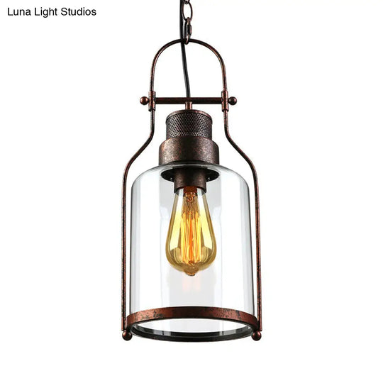 Farmhouse Black/Rust 1-Light Pendant Ceiling Lamp With Clear Glass Mason Jar Shade