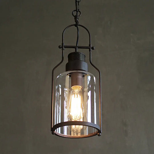 Farmhouse Mason Jar Pendant Ceiling Light With Clear Glass - Black/Rust Finish Black