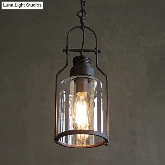 Farmhouse Black/Rust 1-Light Pendant Ceiling Lamp With Clear Glass Mason Jar Shade Black