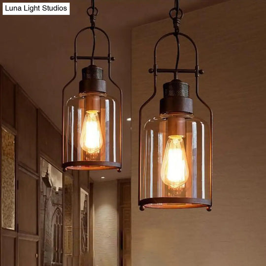 Farmhouse Black/Rust 1-Light Pendant Ceiling Lamp With Clear Glass Mason Jar Shade Rust