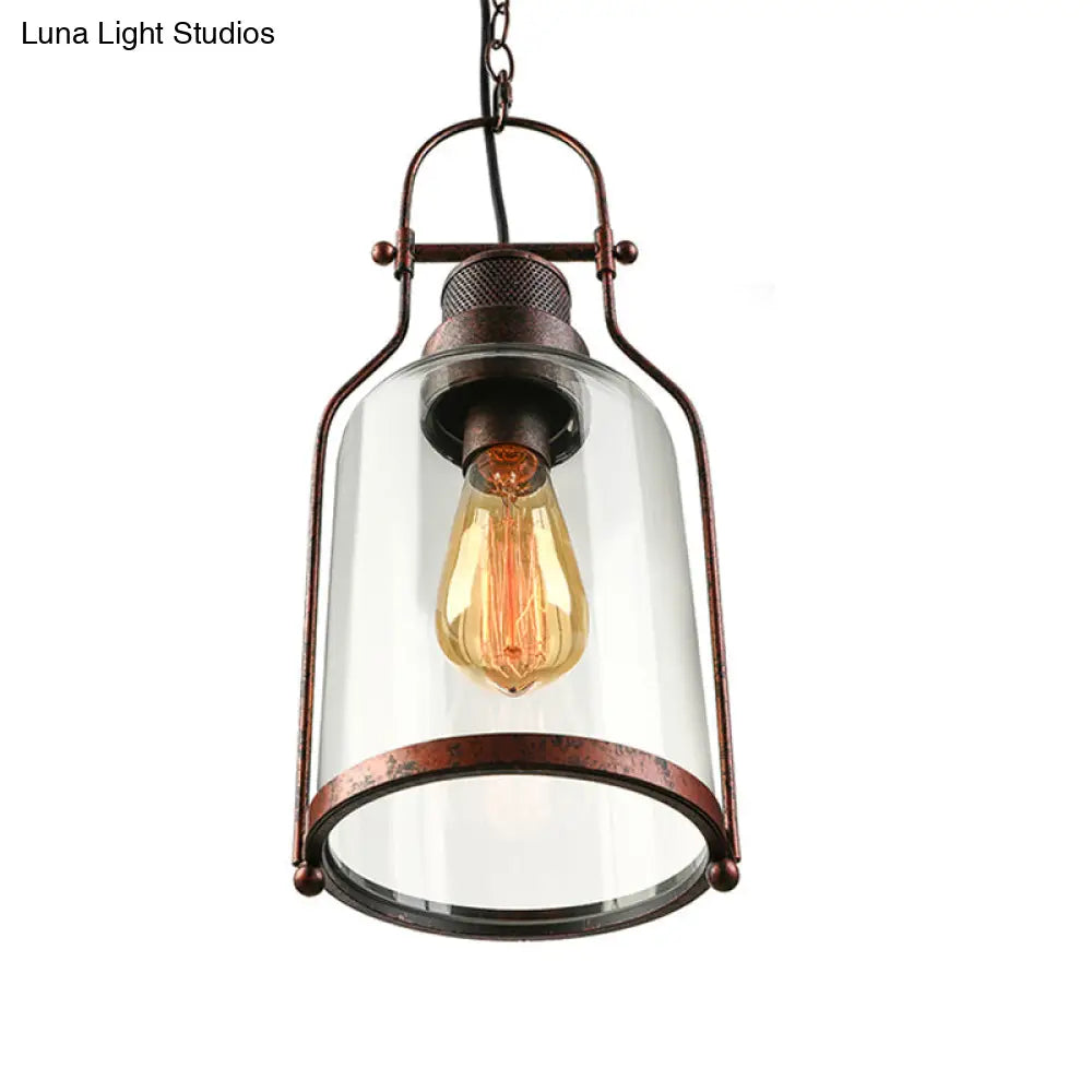 Farmhouse Mason Jar Pendant Ceiling Light With Clear Glass - Black/Rust Finish