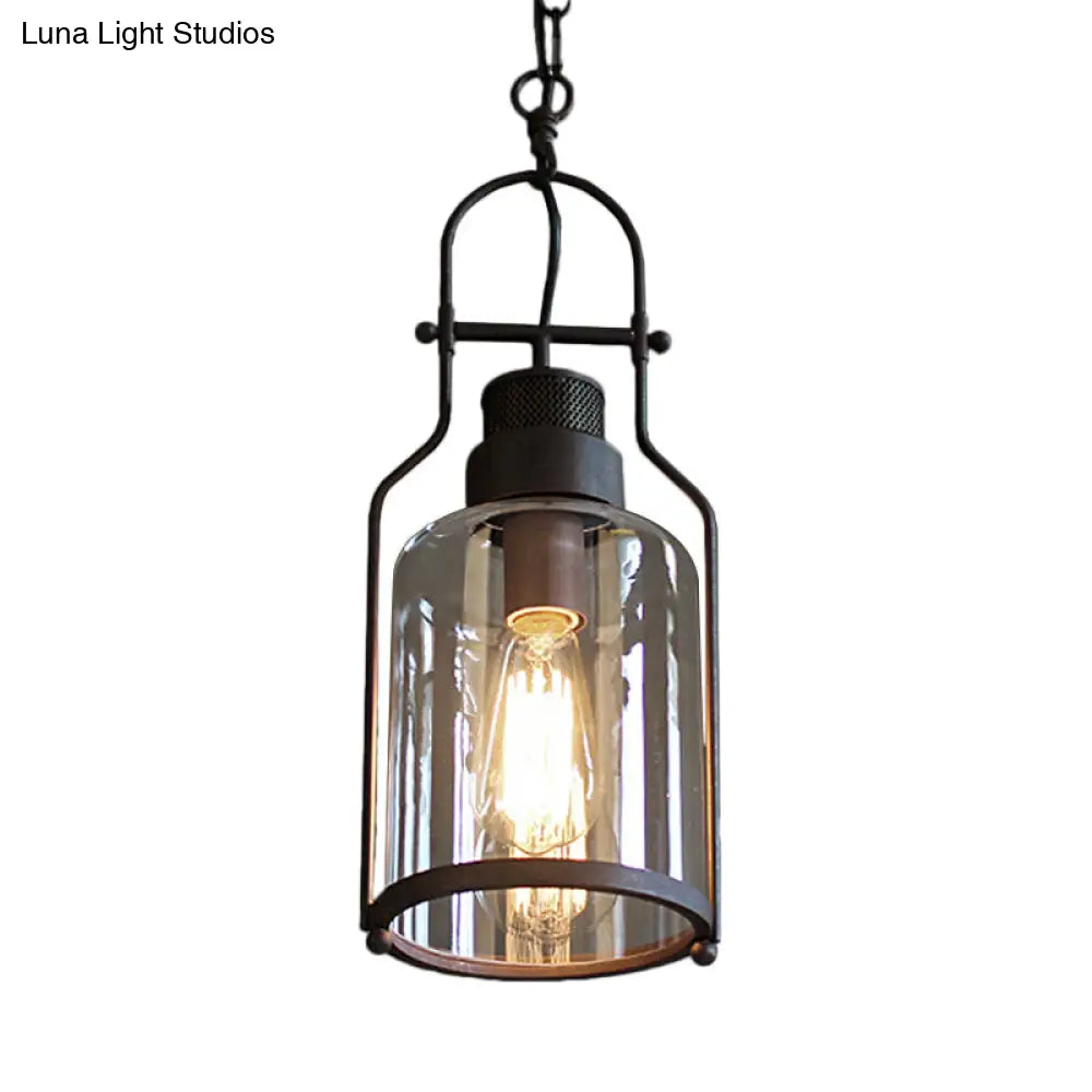 Farmhouse Black/Rust 1-Light Pendant Ceiling Lamp With Clear Glass Mason Jar Shade