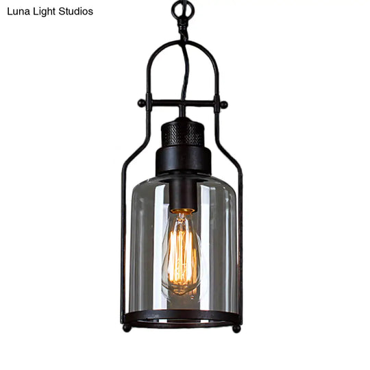 Farmhouse Mason Jar Pendant Ceiling Light With Clear Glass - Black/Rust Finish