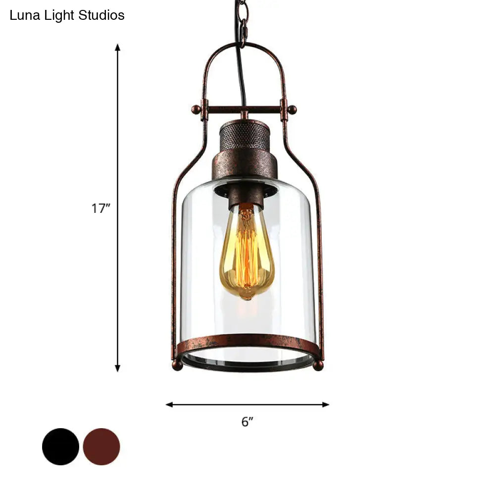 Farmhouse Black/Rust 1-Light Pendant Ceiling Lamp With Clear Glass Mason Jar Shade