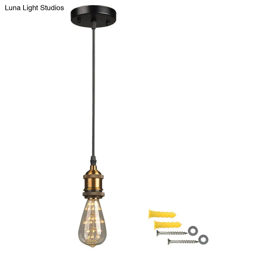 Farmhouse Style Ceiling Lamp: Open Bulb Metal Hanging Fixture For Hallways In Black Gold