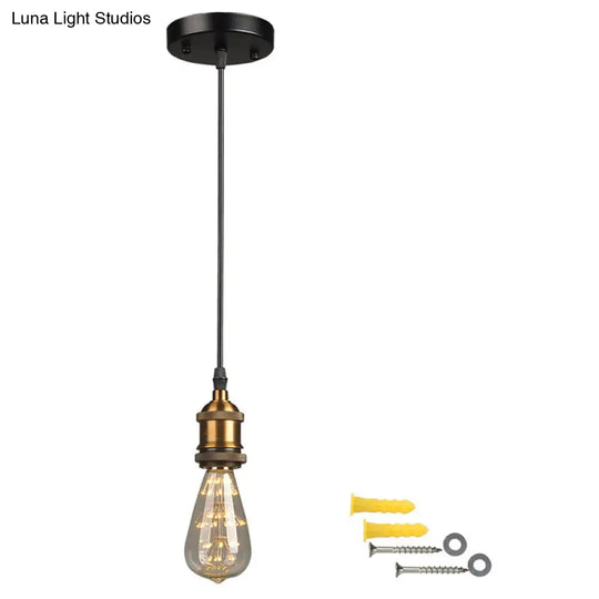 Farmhouse Style Ceiling Lamp: Open Bulb Metal Hanging Fixture For Hallways In Black Gold