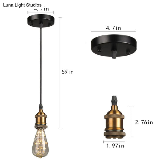 Farmhouse Metal Ceiling Pendant Light In Black - Open Bulb Hallway Hanging Lamp