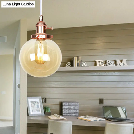 Farmhouse Orbit Pendant Light With Amber/Clear Glass And Adjustable Cord In 3 Elegant Finish Options