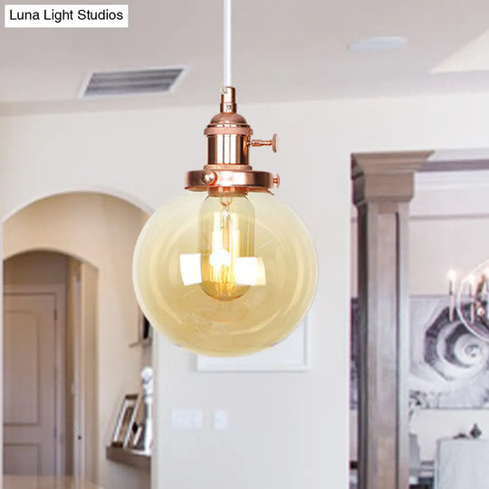 Farmhouse Hanging Pendant Light With Adjustable Cord And Amber/Clear Glass In Black/Bronze/Brass