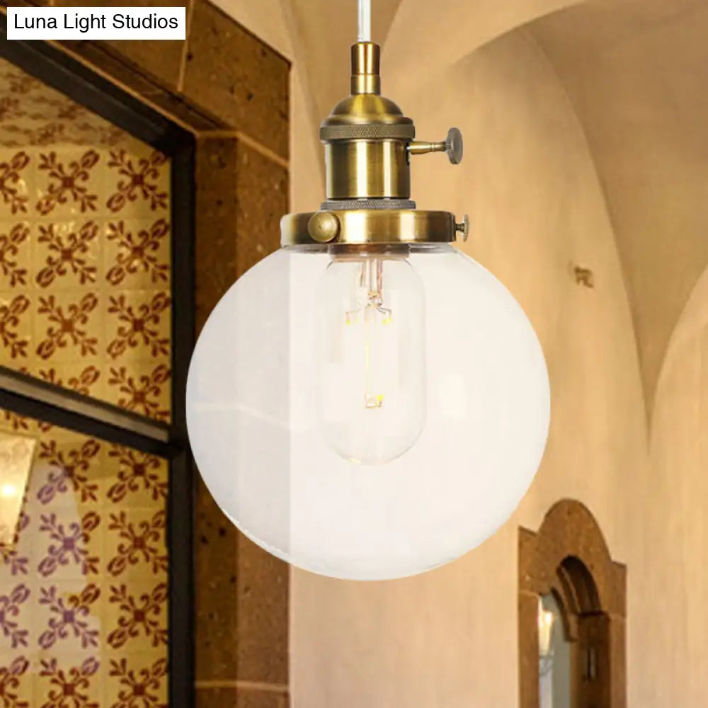 Farmhouse Hanging Pendant Light With Adjustable Cord And Amber/Clear Glass In Black/Bronze/Brass