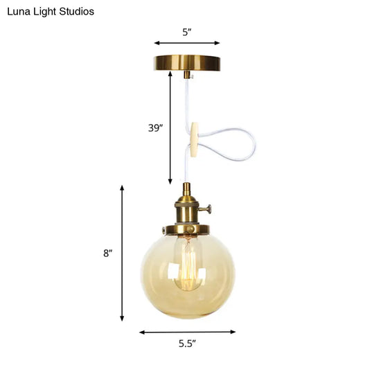 Farmhouse Hanging Pendant Light With Adjustable Cord And Amber/Clear Glass In Black/Bronze/Brass