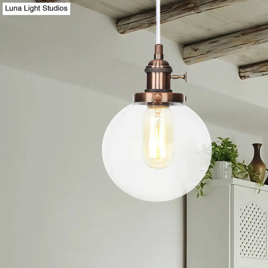Farmhouse Hanging Pendant Light With Adjustable Cord And Amber/Clear Glass In Black/Bronze/Brass