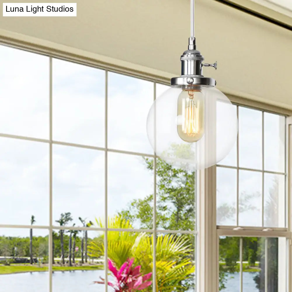 Farmhouse Hanging Pendant Light With Adjustable Cord And Amber/Clear Glass In Black/Bronze/Brass