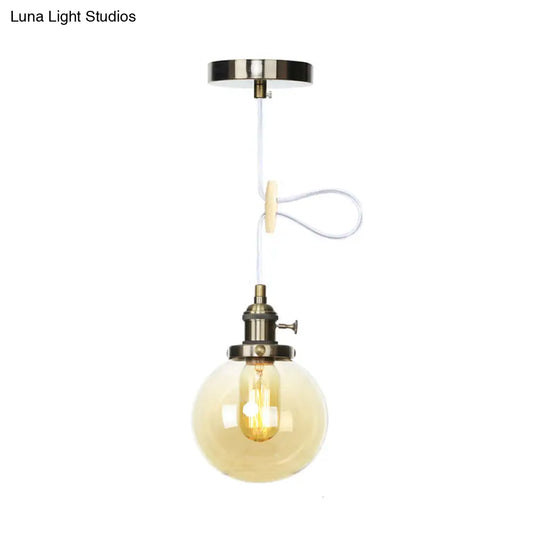 Farmhouse Hanging Pendant Light With Adjustable Cord And Amber/Clear Glass In Black/Bronze/Brass