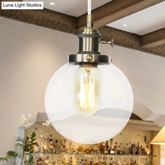 Farmhouse Hanging Pendant Light With Adjustable Cord And Amber/Clear Glass In Black/Bronze/Brass