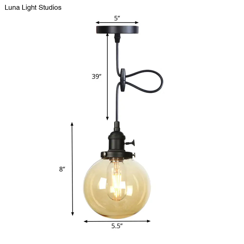 Farmhouse Orbit Pendant Light With Amber/Clear Glass And Adjustable Cord In 3 Elegant Finish Options