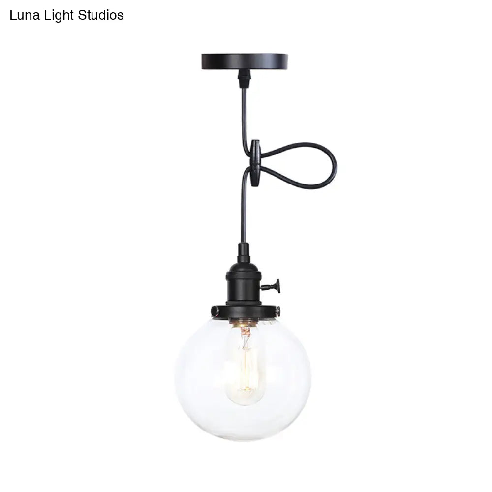 Farmhouse Orbit Pendant Light With Amber/Clear Glass And Adjustable Cord In 3 Elegant Finish Options