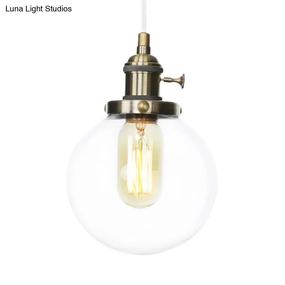 Farmhouse Hanging Pendant Light With Adjustable Cord And Amber/Clear Glass In Black/Bronze/Brass