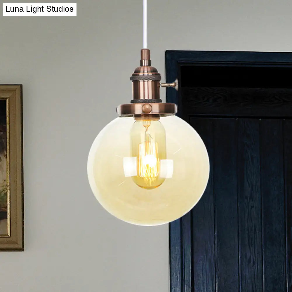 Farmhouse Hanging Pendant Light With Adjustable Cord And Amber/Clear Glass In Black/Bronze/Brass