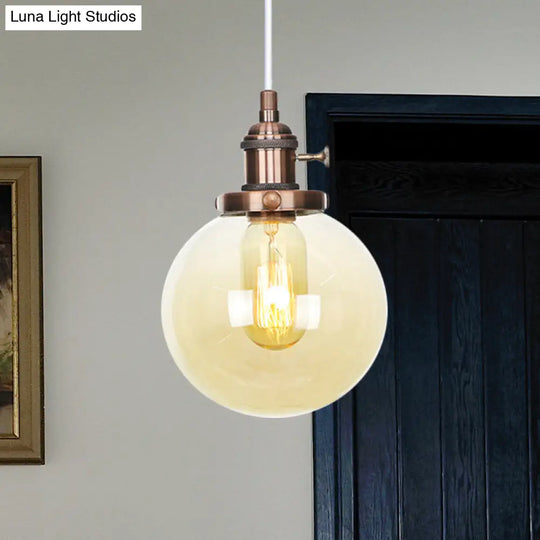Farmhouse Hanging Pendant Light With Adjustable Cord And Amber/Clear Glass In Black/Bronze/Brass