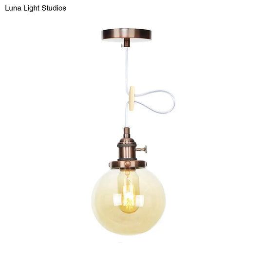 Farmhouse Hanging Pendant Light With Adjustable Cord And Amber/Clear Glass In Black/Bronze/Brass