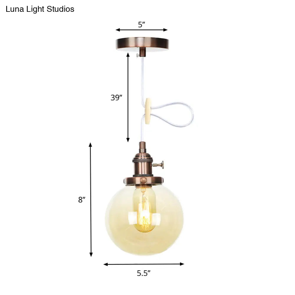 Farmhouse Hanging Pendant Light With Adjustable Cord And Amber/Clear Glass In Black/Bronze/Brass