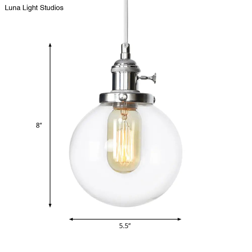 Farmhouse Orbit Pendant Light With Amber/Clear Glass And Adjustable Cord In 3 Elegant Finish Options