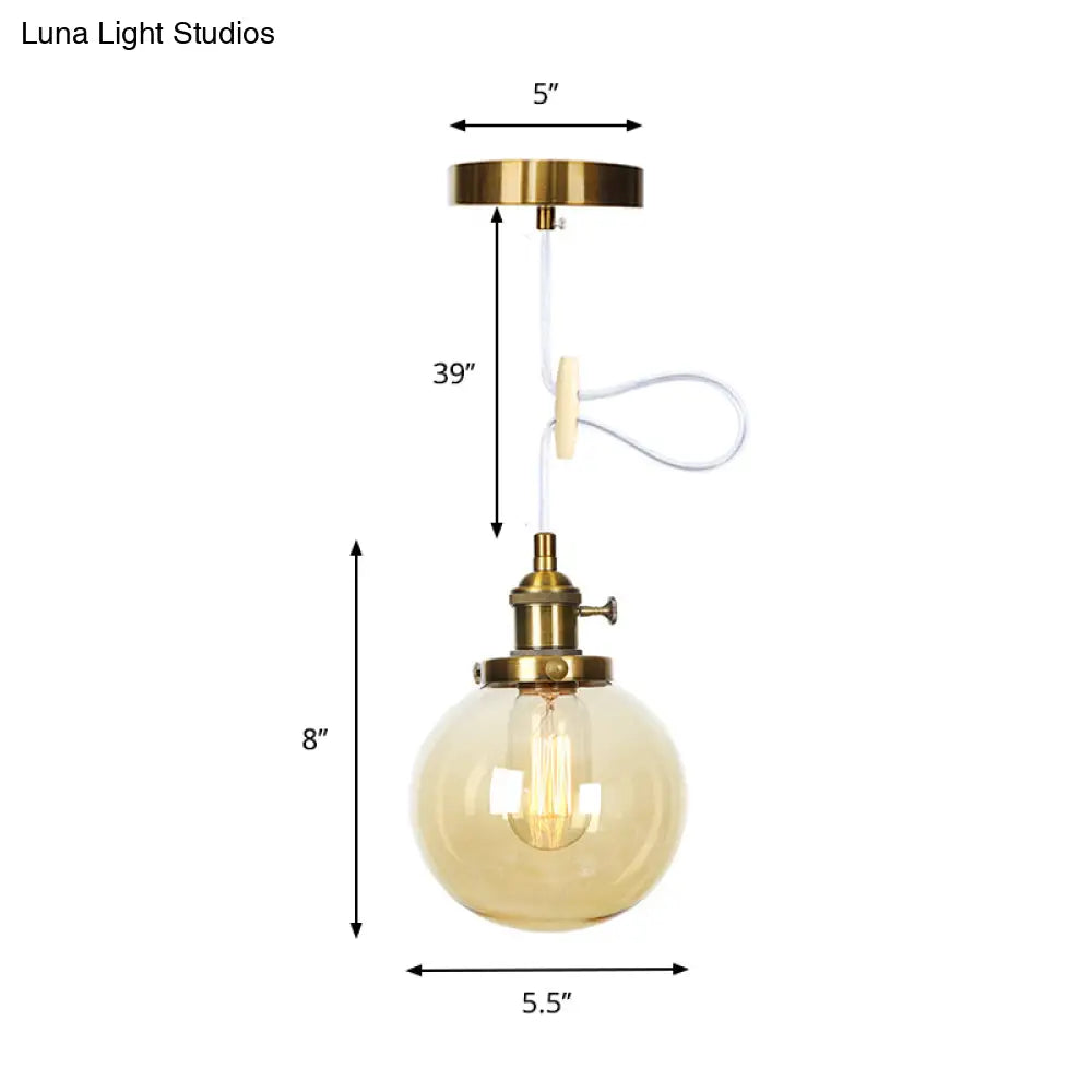 Farmhouse Orbit Pendant Light With Amber/Clear Glass And Adjustable Cord In 3 Elegant Finish Options